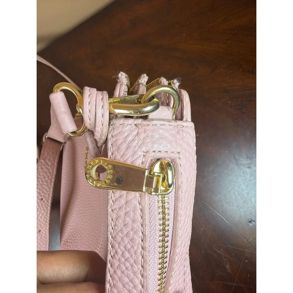 DKNY Pink Pebbled Leather Crossbody Bag Multi Zip Shoulder Purse Gold Hardware‎